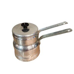 Vintage Comet Double Boiler Aluminum Pot 3 Piece Set w/ Lid Made in USA